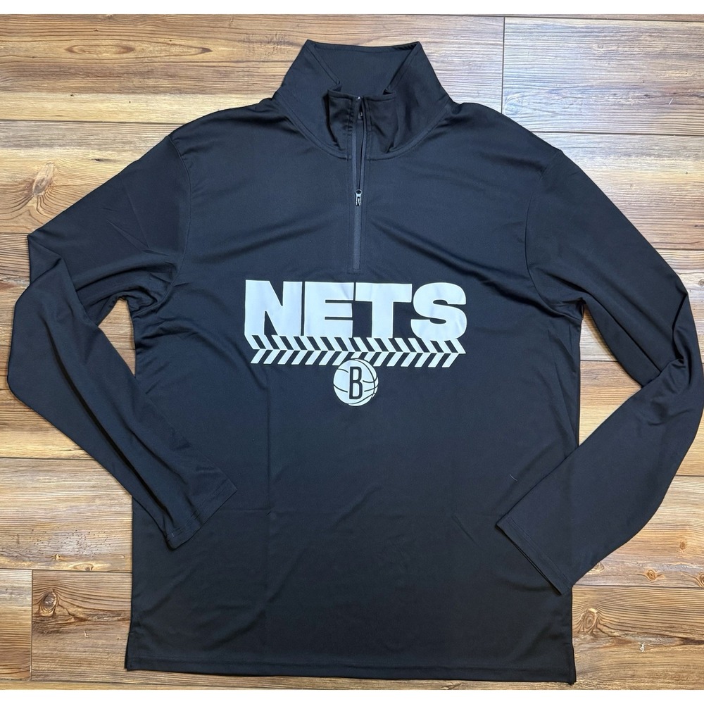 Brooklyn Nets NBA Mens XL Black On Court Dri Fit Quarter Zip Pullover Jacket